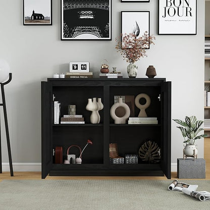 Amposei Mid Century Modern Buffet Sideboard 39-Inch Slim Accent Storage Cabinet for Small Spaces Living Room Entryway Hallway Dining Room Kitchen, Black