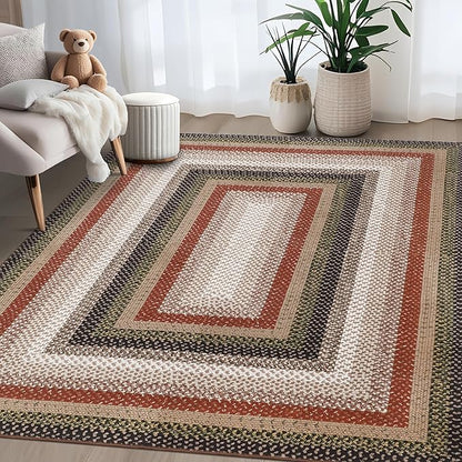 Imitation Braided Collection-Print Washable Rugs 3x5 Rug for Living Room Modern Small Farmhouse Low Pile Non Slip Entryway Rug Soft Stain Resistant Carpet for Nursery Entrance Dining Room