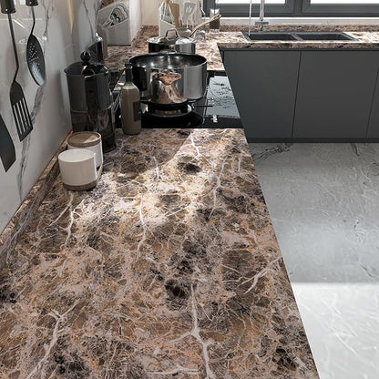 BAYYA Brown Marble Paper Granite Peel and Stick Kitchen Backsplash Wallpaper Matte Marble Vinyl Wrap Waterproof Table Sticker Cover Self Adhesive Contact Paper for Countertops Counter Vinyl Film