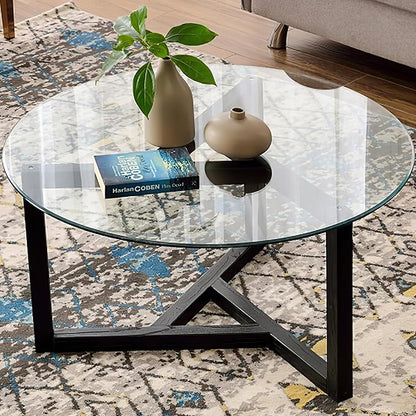 48" Clear Round Glass Table Top, Thick Tempered Glass with Smooth Polished Edge – Ideal for Kitchen, Living Room, Office or Patio Table Replacement