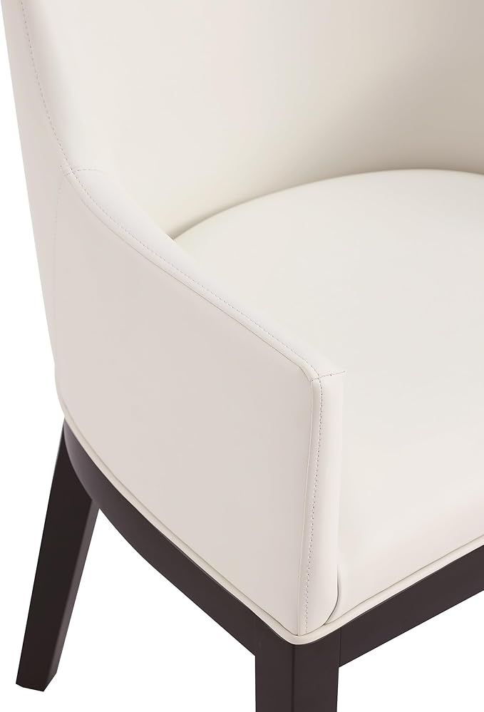 Manhattan Comfort Gansevoort Modern Faux Leather Dining Chair with Arms, Leatherette Upholstery on Solid Beech Wood Frame, Accent Furniture for Kitchen Table or Office, Set of 2, Cream