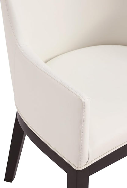 Manhattan Comfort Gansevoort Modern Faux Leather Dining Chair with Arms, Leatherette Upholstery on Solid Beech Wood Frame, Accent Furniture for Kitchen Table or Office, Set of 2, Cream