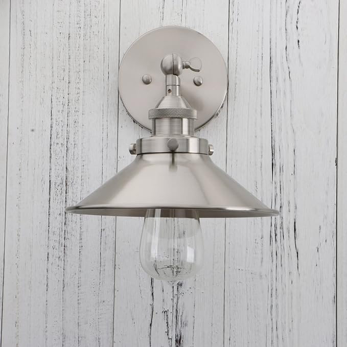 PERMO Vintage Industrial Metal Wall Sconce Lighting Brushed Nickel Sconces 180 Degree Adjustable Wall Lamp