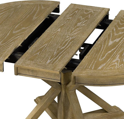 Ball & Cast Farmhouse Extendable Dining Table for 4-6, 42"-54" Extendable Kitchen-Table with a 12" Leaf, Round Ellipse Retro Wood Dining Room-Table w/Removable Leaves,Space Saving, Natural
