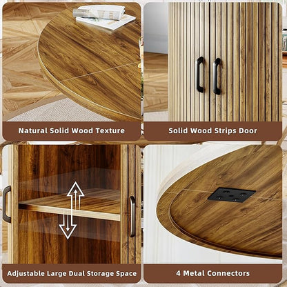 47 Inch Round Dining Table for 4-6 Round Table Kitchen Modern Round Dining Room Table with 2-Layer Storage Shelf and Wood Slide Door Circle Kitchen Tables for Dining Room Walnut