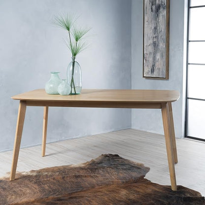59" Mid-Century Modern Island Table, Rustic Dining Table with Rubberwood Legs, Farmhouse Dining Table with Faux Wood Top for Dining Spaces, Natural