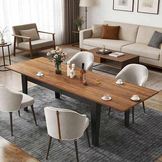 71" to 106" Expandable Dining Table, Modern Large Table for 6-10 People, Space-Saving Extendable Kitchen & Office Table, Brown and Black
