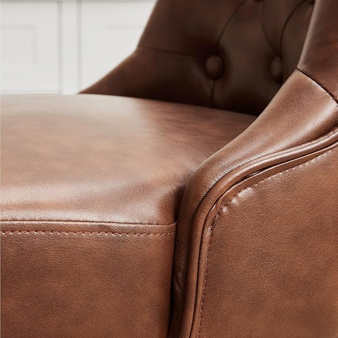 KISLOT Swivel Counter Height Bar Stools Set of 4, 26" Upholstered Faux Leather Barstools with Back,Thick Seat and Square Solid Wood Legs for Kitchen Island Home Bar, Brown