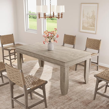 GarveeHome Farmhouse Dining Table for 4-6 People, 63 in Long Kitchen Tables with Wooden Sturdy Frame, 5 ft Large Rectangular Dinner Table for Dining Room, Kitchen, Grey, 63" Non-extendable