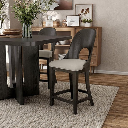 Furniture of America Selyra Modern Solid Wood Counter Height Chairs Set of 2 with Curved Wood Back, Comfortable Upholstered Seating for Dining Room, Home Kitchen, Ash Grey