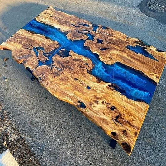 RESINHOMEFURNITURE Turquoise Island Blue Epoxy Resin Dining Table Coffee Table Console Table Patio Table Conference Table Kitchen Table Central Table Bar Counter Table End/Side Table