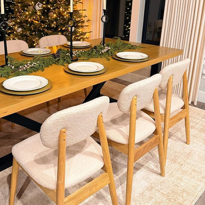 Wooden Dining Chairs Set of 4, Farmhouse Boucle Upholstered Kitchen Chairs, Step-By-Step Video Guide for Assembly, Cream