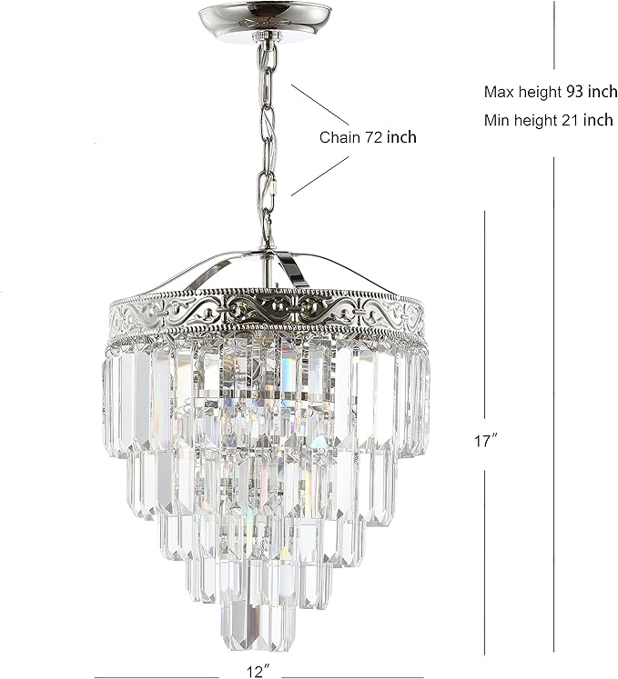 JONATHAN Y 12" Polished Nickel/Clear 2-Light LED Chandelier, Modern Tiered Pendant Light Fixture for Dining Room, Bedroom, Entryway with Clear Faceted Crystal Shade JYL9006A