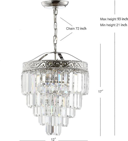 JONATHAN Y 12" Polished Nickel/Clear 2-Light LED Chandelier, Modern Tiered Pendant Light Fixture for Dining Room, Bedroom, Entryway with Clear Faceted Crystal Shade JYL9006A