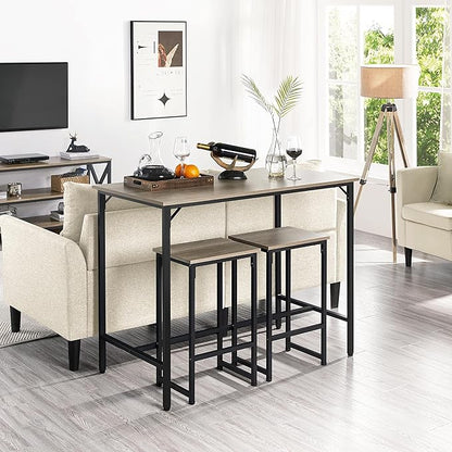 Topeakmart Kitchen Bar Table Set, 3 Piece Dining Table Set, Rectangular Pub Breakfast Table Set, Counter Height with Bar Stools for Dining Room, Apartment, Small Space