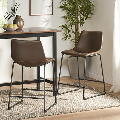 Harper & Bright Designs Vintage Style Brown 24-Inch Counter Stool (Set of 2)