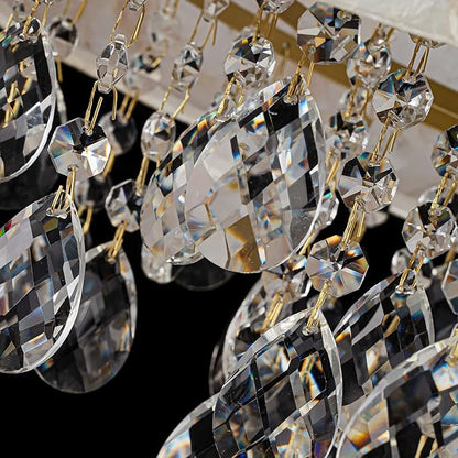 LumFurn D 16inch 4-Light Drum Capiz Shell Crystal Chandeliers, Coastal Style Pendant Light Fixture for Dining Room, Living Room, D16x20~67"(Adjustable Height), Shell Lampshade, Crystal & Gold Finish