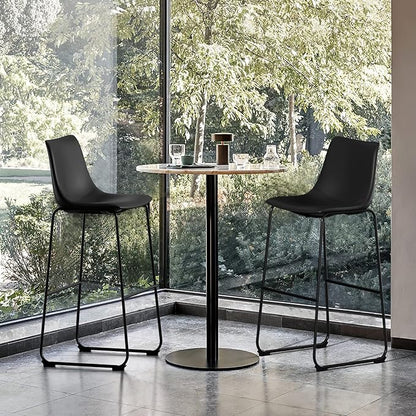 NicBex Retro Bar Stools Crazy-Horse Leather with Metal Legs Barstools, Lounge Kitchen Island Bar Stools, Set of 2, (Black Color) (A-GE17022-USSU014)
