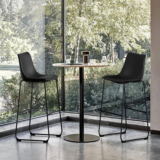 NicBex Retro Bar Stools Crazy-Horse Leather with Metal Legs Barstools, Lounge Kitchen Island Bar Stools, Set of 2, (Black Color) (A-GE17022-USSU014)