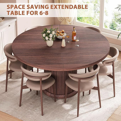 Jocoevol 47″–63″ Extendable Round Dining Table for 4–8 with Dust-Proof 2-Tier Storage Shelf Space Saving Expandable Wood Oval Circle Dinner Furniture with Pedestal Base (Black)