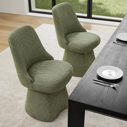 KISLOT Swivel Dining Chairs Set of 1, Upholstered Mid Century Modern Deskchair with High Back, Linen Fabric Kitchen Chairs for Dining Room, Bedroom, Dressing Room, Green