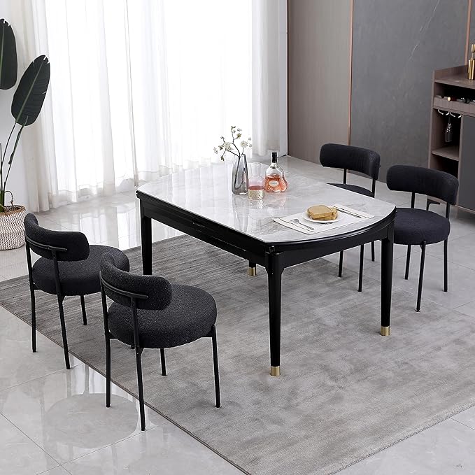 DYHOME Black Dining Chair One Chair for Kitchen Dining Room,Upholstered Boucle Dining Chair with Black Metal Legs,Curved Backrest Modern Dining Room Chair