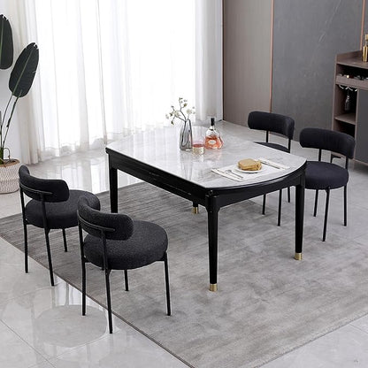 DYHOME Black Dining Chair One Chair for Kitchen Dining Room,Upholstered Boucle Dining Chair with Black Metal Legs,Curved Backrest Modern Dining Room Chair