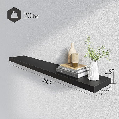 BAMEOS Floating Shelves,40 in W x 8in D Wall Mounted Wooden Shelves with Invisible Brackets Set of 2, Hanging Wall Shelves Decoration for Bedroom, Bathroom, Living Room and Kitchen