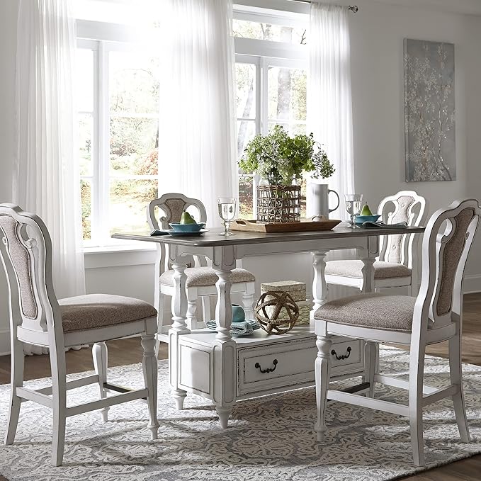 Liberty Furniture Magnolia Manor Kitchen Island Gathering Table - Antique White & Weathered Bark W36 x D60 x H36