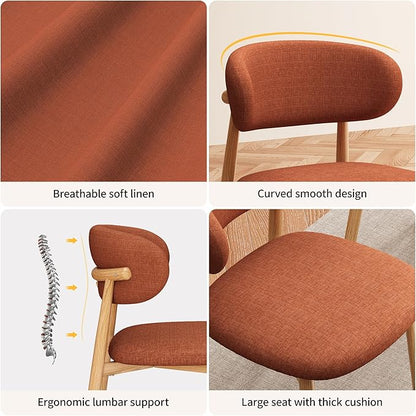 Kitchen Dining Chairs Set of 4 Modern Soft Linen Farmhouse Dining Room Chair, Orange/Original