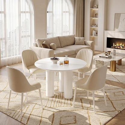 Guyii 46.06" Cream White Dining Table, Modern Round Kitchen Table, Indoor End Table for Kitchen, Bar, Living Room, Small Space, Easy Assembly, Table Only