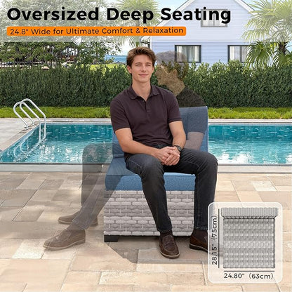 14-Seat Modern Patio Furniture Set with Swivel Rocking Chairs, Thick 4″ Cushions, Dual-Strand Wicker Rattan, Rust-Resistant Steel Frame – Outdoor Conversation & Modular Sectional,Navy