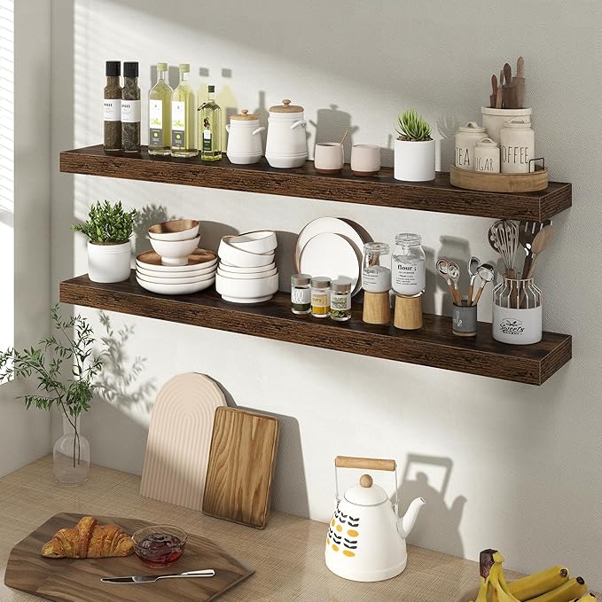 Acovy 40 Inch Floating Shelves for Wall 2 Pack, 40" Wall Shelves for Books, Storage, Decor, Wall Mounted Floating Shelf with Invisible Brackets for Kitchen, Living Room, Brown