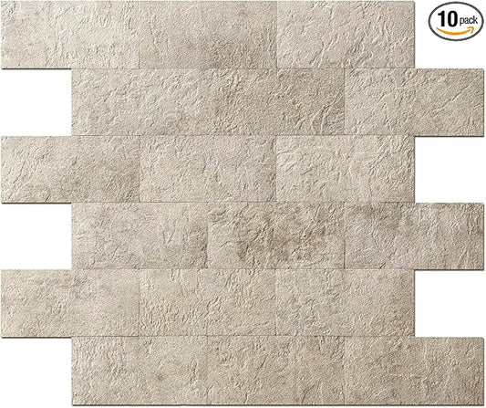 Art3d 10-Pack Peel and Stick Wall Tile for Backsplash, Stick on Stone Tile for Kitchen Bathroom Fireplace Vanitity in Stone Beige