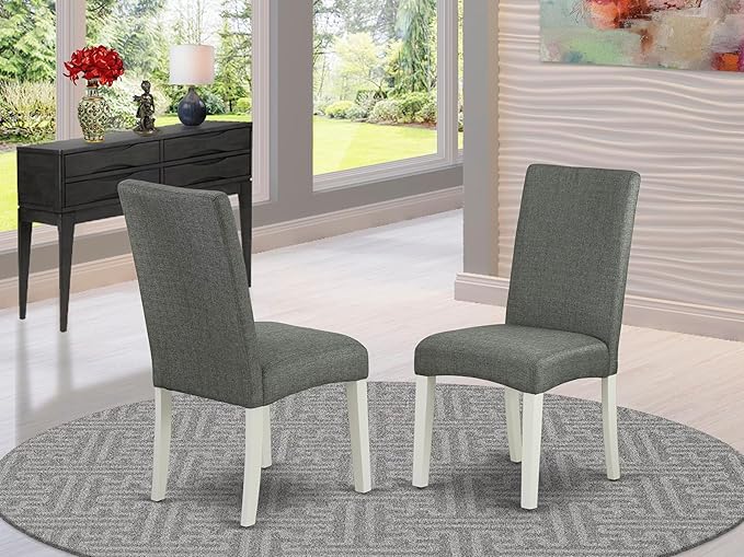 East West Furniture DRP2T07 Driscol Parson Dining Chairs - Gray Linen Fabric Padded Chairs, Set of 2, Linen White