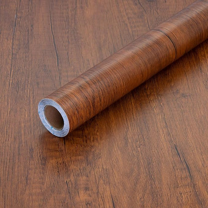 Decoroom 17.71" X 787" Wood Grain Contact Paper Brown Wooden Look Wallpaper Self-Adhesive Peel and Stick Wood Wallpaper Removable Vinyl Film Easy to Apply for Old Furniture Kitchen Cabinets