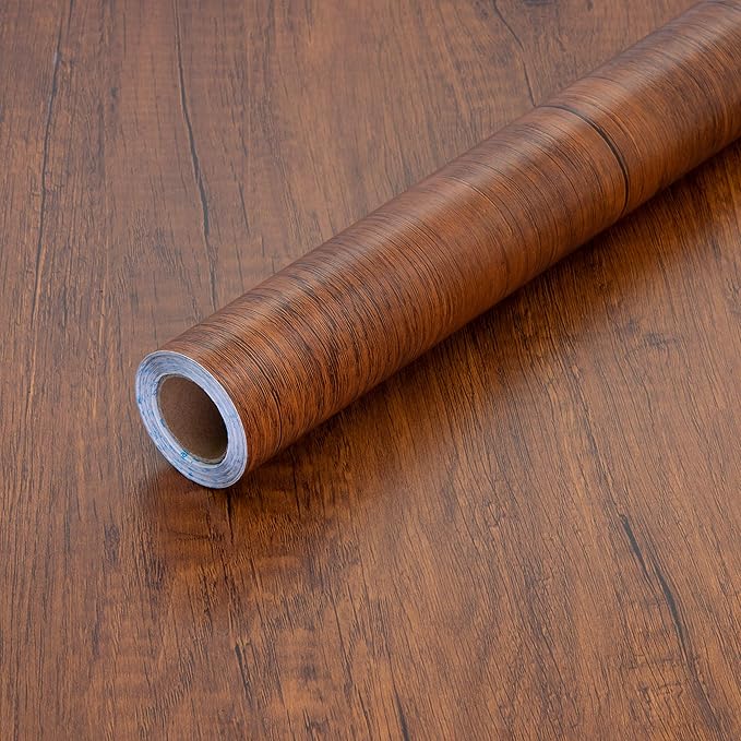 17.7" X 394" Peel and Stick Wood Grain Contact Paper Brown Wooden Look Wallpaper Self-Adhesive Decorative Wood Wallpaper Removable Vinyl Film Easy to Apply for Old Furniture Kitchen Cabinets
