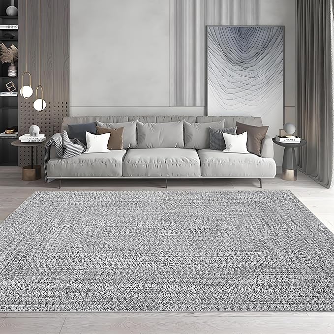 Washable Area Rugs 5x7 Rug for Living Room Non Slip Modern Rug Soft Area Rug for Bedroom Farmhouse Braided Print Throw Rugs Contemporary Stain Resistant Carpet for Dining Room 5'x7' Light Grey