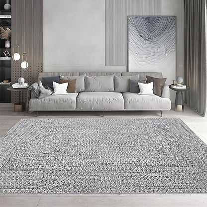Washable Area Rugs 5x7 Rug for Living Room Non Slip Modern Rug Soft Area Rug for Bedroom Farmhouse Braided Print Throw Rugs Contemporary Stain Resistant Carpet for Dining Room 5'x7' Light Grey