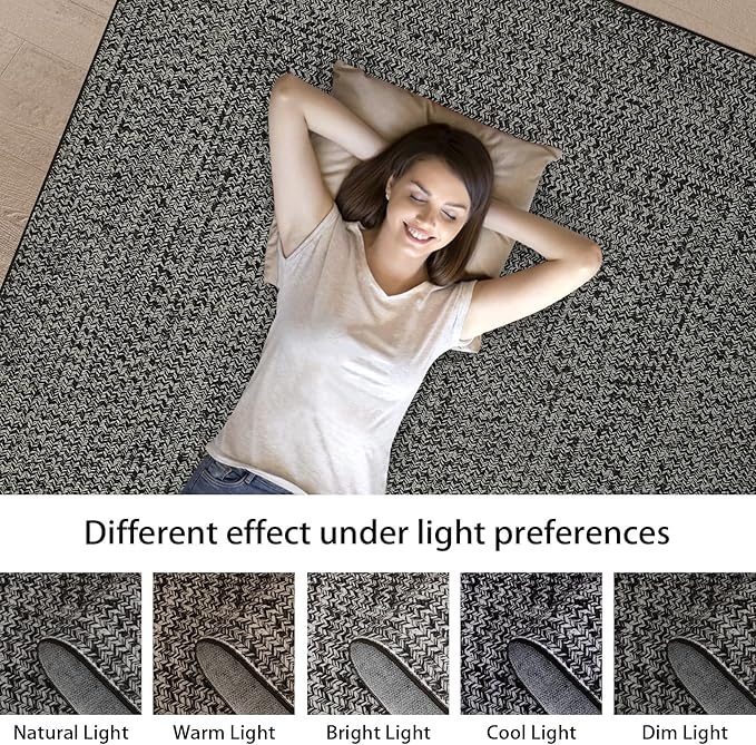 Washable Area Rug 10x13 Rug for Living Room Modern Rugs for Bedroom Imitation Braided Large Area Rug Non Slip Throw Rugs Stain Resistant Carpet for Nursery Dining Room 10'x13' Grey/Brown