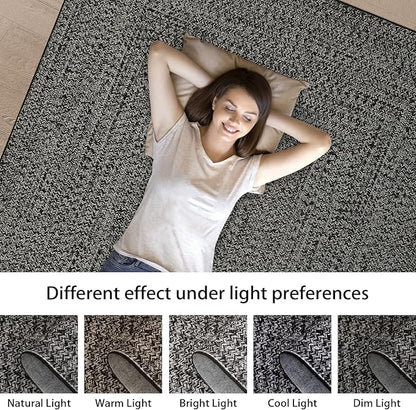 Washable Area Rug 10x13 Rug for Living Room Modern Rugs for Bedroom Imitation Braided Large Area Rug Non Slip Throw Rugs Stain Resistant Carpet for Nursery Dining Room 10'x13' Grey/Brown