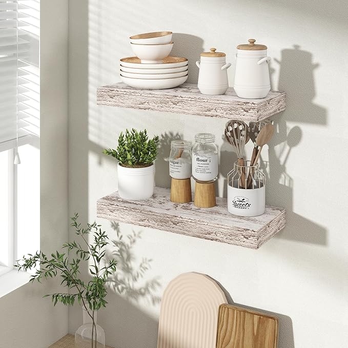 Acovy 16 Inch Floating Shelves for Wall 2 Pack, 16" Wall Shelves for Books, Storage, Decor, Wall Mounted Floating Shelf with Invisible Brackets for Kitchen, Living Room, Rustic