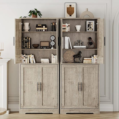 IDEALHOUSE Pantry Cabinet,70" Tall Kitchen Pantry Cabinet with 4 Doors and 3 Adjustable Shelves, Freestanding Cupboard, Modern Storage Cabinet for Bathroom, Dining Room, Living Room, Gray