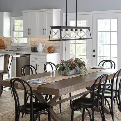 Progress Lighting Briarwood Collection 5-Light Dining Room Light Fixture, Farmhouse Style Modern Chandelier for Kitchen and Dining Room, 38" by 9", Black