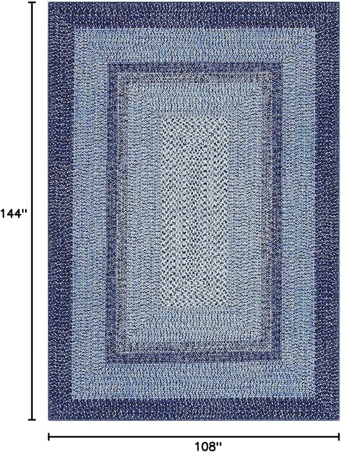 Washable Area Rugs 9x12 Living Room Modern Rugs for Bedroom Blue Rug Imitation Braided Soft Large Area Rug Non Slip Throw Rugs Stain Resistant Carpet for Nursery Dining Room 9'x12' Navy Blue