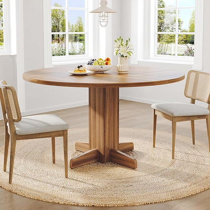 IDEALHOUSE Round Dining Table for 4-6 People, 47" Wood Kitchen Table with Sturdy Pedestal Base, Farmhouse Circle Dinner Tables for Dining Room, Living Room, Apartment, Walnut