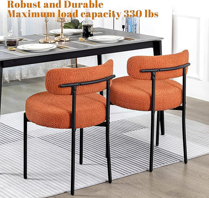 DYHOME Mid-Century Modern Dining Chairs Set of 6, Boucle Dining Chairs Upholstered with Black Metal Legs, Curved Backrest Kitchen Dining Room Chairs, Orange