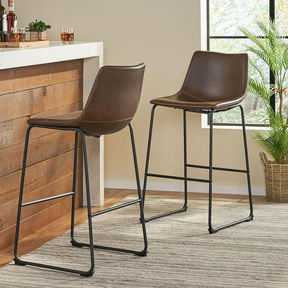 Harper & Bright Designs Set of 2 30" Cedric Faux Leather Barstool Vintage Brown