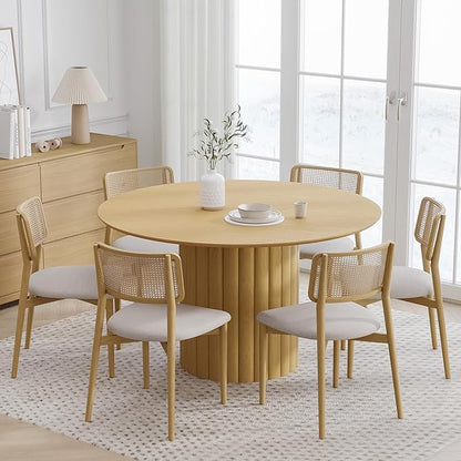 Casaphoria 52" Round Dining Table, Modern Wood Kitchen Table with Cylindrical Wide Bar Protruding Base for Living Room & Dining Room, Easy Assembly Farmhouse Furniture for 4-6, Oak