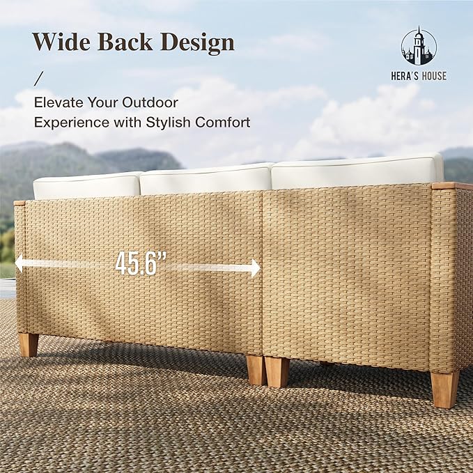 HERA'S HOUSE Small Patio Furniture Set with Fire Pit Table, 5 Pieces 4 Seats Wicker Outdoor Sectional Sets,Yellow Rattan Conversation Set with Sofa and Table for Backyard, l Shape Balcony Couch